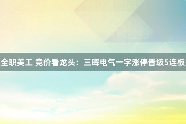 全职美工 竞价看龙头：三晖电气一字涨停晋级5连板