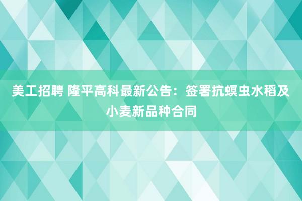 美工招聘 隆平高科最新公告：签署抗螟虫水稻及小麦新品种合同